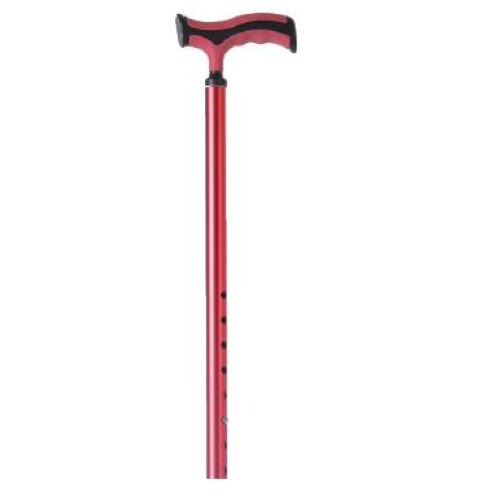 BASTONE REGOLABILE IN ALLUMINIO (Rosso) CON PUNTALE STANDARD - MANICO A "T" - ALTEZZA REGOLABILE 72-95 cm - PORTATA MAX 110 kg