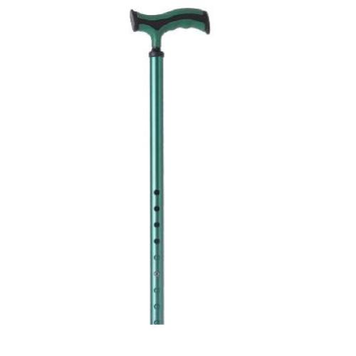 BASTONE REGOLABILE IN ALLUMINIO (Verde) CON PUNTALE STANDARD - MANICO A "T" - ALTEZZA REGOLABILE 72-95 cm - PORTATA MAX 110 kg