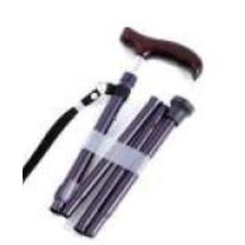 BASTONE PIEGHEVOLE IN ALLUMINIO - DA DONNA - ALTEZZA REGOLABILE 83÷93 cm - PORTATA MAX 100 kg - CON IMPUGNATURA IN LEGNO E PUNTALI ANTISCIVOLO 