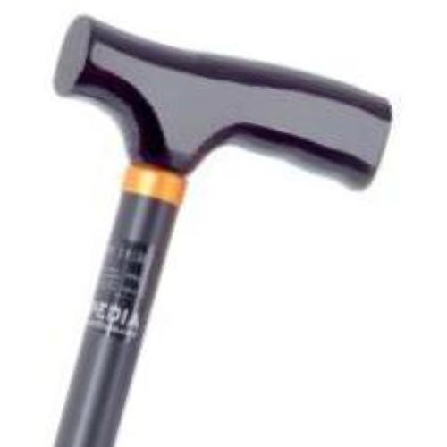 BASTONE PIEGHEVOLE IN ALLUMINIO (Nero - lungo) CON MANICO A "T" - ALTEZZA REGOLABILE 82,5-92,5 cm - PORTATA MAX 100 kg - IMPUGNATURA IN LEGNO E PUNTALI ANTISCIVOLO