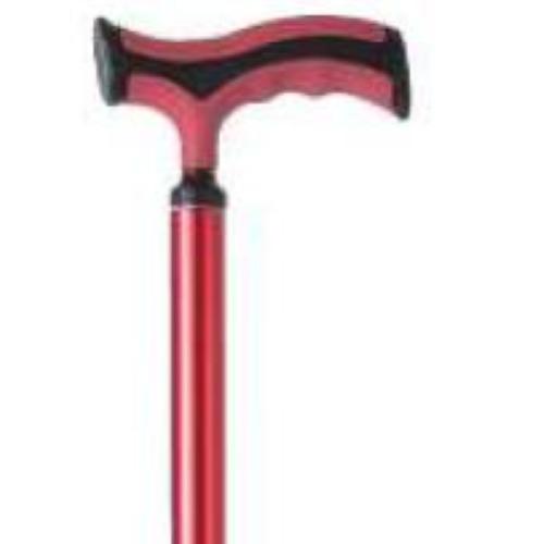 BASTONE REGOLABILE IN ALLUMINIO (Rosso) CON PUNTALE STANDARD - MANICO A "T" - ALTEZZA REGOLABILE 72-95 cm - PORTATA MAX 110 kg