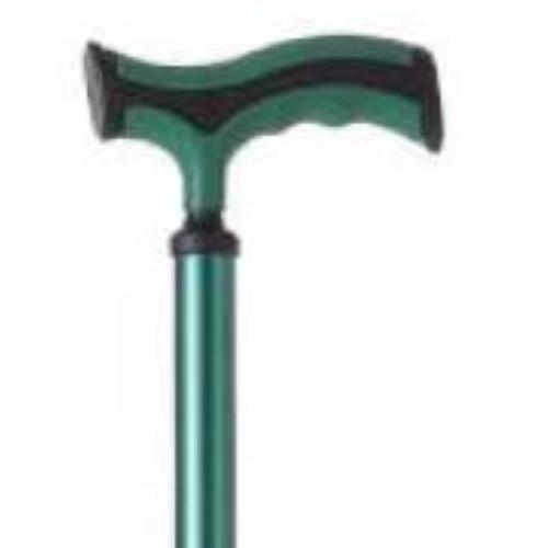 BASTONE REGOLABILE IN ALLUMINIO (Verde) CON BASE QUADRIPODE - MANICO A "T" - ALTEZZA REGOLABILE 74-97 cm - PORTATA MAX 110 kg