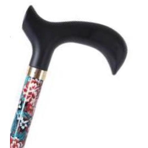 BASTONE REGOLABILE IN ALLUMINIO CON MOTIVO FLOREALE CON MANICO DERBY - ALTEZZA REGOLABILE 68-90.5cm - PORTATA MAX 100kg - CON IMPUGNATURA IN PVC E PUNTALI ANTISCIVOLO 