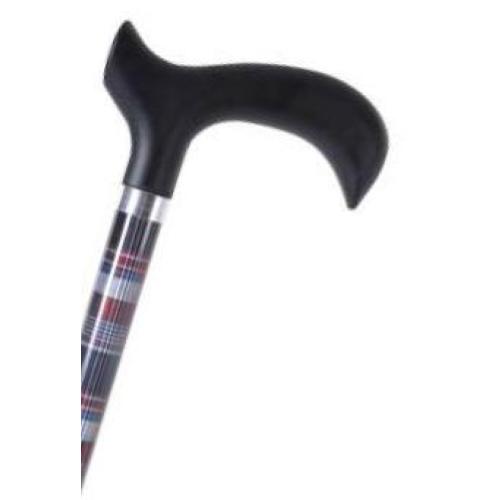 BASTONE REGOLABILE IN ALLUMINIO CON MOTIVO TARTAN CON MANICO DERBY - ALTEZZA REGOLABILE 68-90.5cm - PORTATA MAX 100kg - CON IMPUGNATURA IN PVC E PUNTALI ANTISCIVOLO 