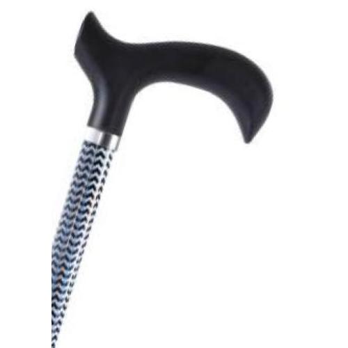 BASTONE REGOLABILE IN ALLUMINIO CON MOTIVO ZIG ZAG CON MANICO DERBY - ALTEZZA REGOLABILE 68-90.5cm - PORTATA MAX 100kg - CON IMPUGNATURA IN PVC E PUNTALI ANTISCIVOLO