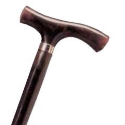 BASTONE DA DONNA IN LEGNO DI FAGGIO NATURALE CON MANICO A "T" - ANELLO CROMATO - lunghezza 92 cm