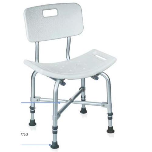 SEDILE PER DOCCIA BARIATRICA IN ALLUMINIO CON SCHIENALE - Regolabile in altezza - Seduta e schienale in HDPE - portatat MAX 227 KG