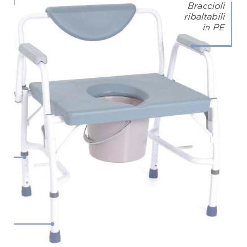 COMODA/RIALZO WC BARIATRICO IN ACCIAIO - 4 funzioni: Rialzo e supporto per water, sedia comoda e sedile per doccia - portata MAX 290KG