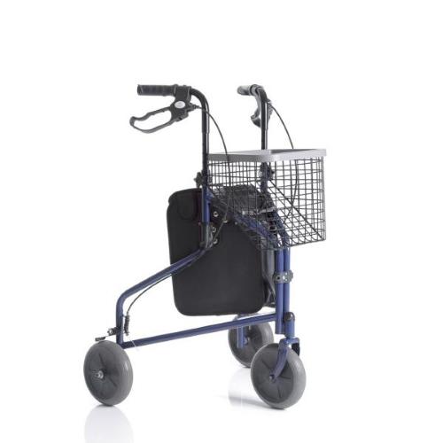 ROLLATORE PIEGHEVOLE IN ACCIAIO VERNICIATO CON 3 RUOTE ED IMPUGNATURE ANATOMICHE REGOLABILI - 1 RUOTA PIROETTANTE E 2 RUOTE FISSE CON FRENI