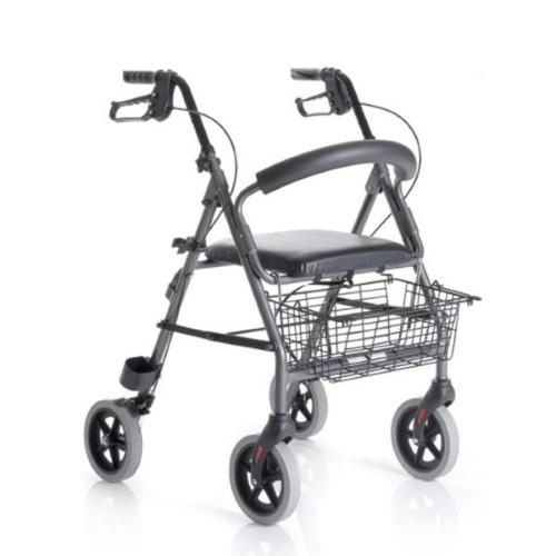 NOLEGGIO - ROLLATORE PIEGHEVOLE IN ALLUMINIO VERNICIATO - 4 RUOTE - CON SEDUTA IMBOTTITA - IMPUGNATURE ANATOMICHE REGOLABILI IN ALTEZZA