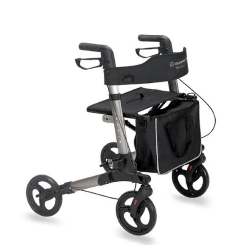 ROLLATORE (GRIGIO) RICHIUDIBILE E PIEGHEVOLE IN ALLUMINIO - 4 RUOTE IN PVC - SEDUTA IN TESSUTO - BORSA PORTA OGGETTI TRASFORMABILE IN BORSA PER IL TRASPORTO