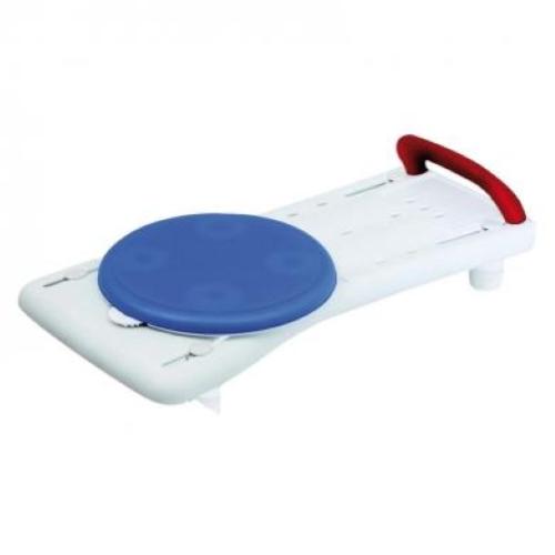 TAVOLA DA VASCA CON MANIGLIA E DISCO ROTANTE - disco rotante per trasferimenti - Larghezza 33 - 58 cm - PORT. MAX 135 KG - seduta realizzata in polietilene con spazi longitudinali per il deflusso dell’acqua
