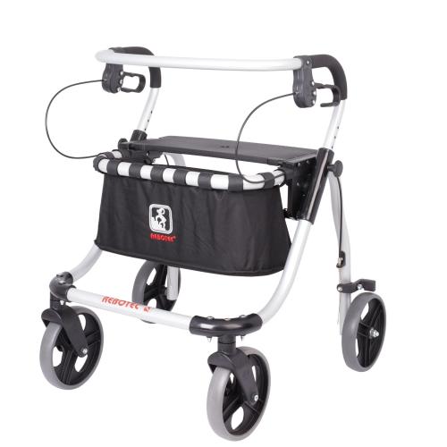 ROLLATORE-DEAMBULATORE POLO PLUS - Portata max:120 kg - Deambulatore in alluminio pieghevole e regolabile, con quattro ruote di cui due con freni e due piroettanti - Seduta antiscivolo, lavabile