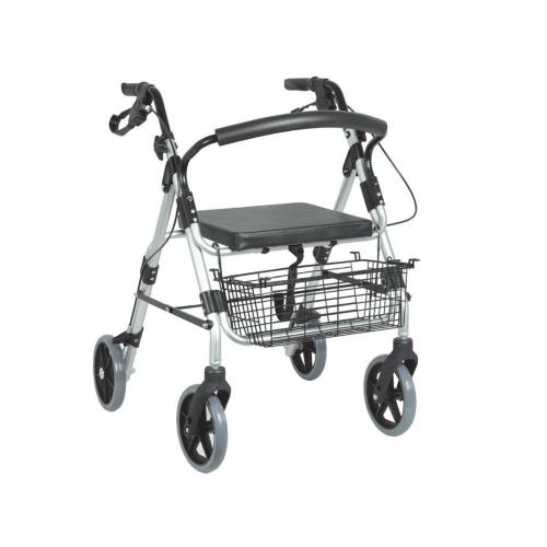 ROLLATORE PIEGHEVOLE IN ALLUMINIO VERNICIATO PIEGHEVOLE - 4 RUOTE - CON SEDUTA IMBOTTITA - IMPUGNATURE ANATOMICHE REGOLABILI IN ALTEZZA