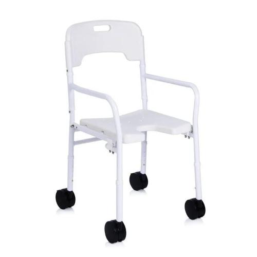 Sedia da doccia con seduta ad U su ruote – Pieghevole – Regolabile in altezza