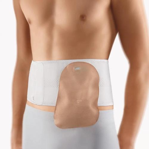 BORT - Fascia per colostomia (bianco) TG. S (larghezza 15 cm) - Fascia addominale circonferenziale con apertura per stoma variabile - Due stecche di sostegno - Piastra di rinforzo in plastica inseribile - Chiusura con velcro