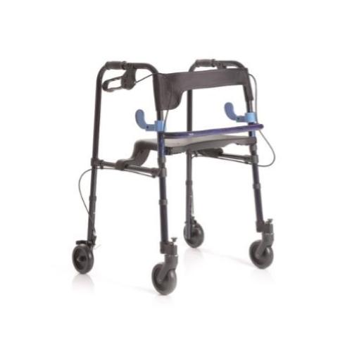ROLLATOR PIEGHEVOLE IN ALLUMINIO VERNICIATO DA INTERNO – CON 2 LEVE – 2 RUOTE PIROETTANTI CON BLOCCO – 2 RUOTE FISSE CON FRENI - CON IMPUGNATURE IMBOTTITE ANATOMICHE - REGOLABILE IN ALTEZZA OGNI 2,5 CM - SEDILE RIBALTABILE 