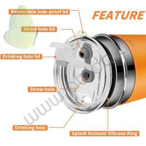 Biberina infrangibile in Acciaio Inox con Coperchio con foro e tappo e Cannuccia, 360ml,  rivestimento termico removibile in Silicone colorato.