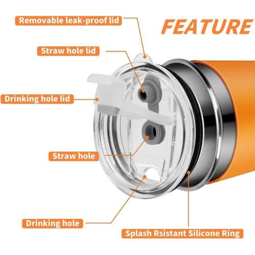 Biberina infrangibile in Acciaio Inox con Coperchio con foro e tappo e Cannuccia, 360ml,  rivestimento termico removibile in Silicone colorato.