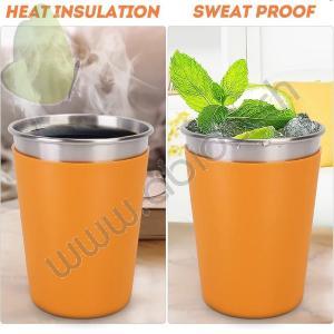 Biberina infrangibile in Acciaio Inox con Coperchio con foro e tappo e Cannuccia, 360ml,  rivestimento termico removibile in Silicone colorato.