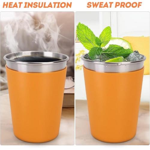 Biberina infrangibile in Acciaio Inox con Coperchio con foro e tappo e Cannuccia, 360ml,  rivestimento termico removibile in Silicone colorato.