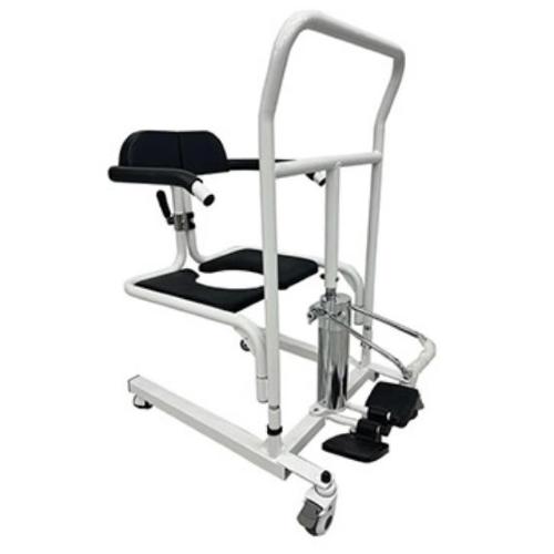 SOLLEVATORE IDRAULICO SPACE HYDRO (INGOMBRO 72,5 x 54,5 cm) Seduta dotata di foro WC, con apertura frontale a doppia anta - Braccioli laterali imbottiti - Maniglione di spinta - 4 ruote piroettanti, di cui 2 con freno - MAX 135 KG